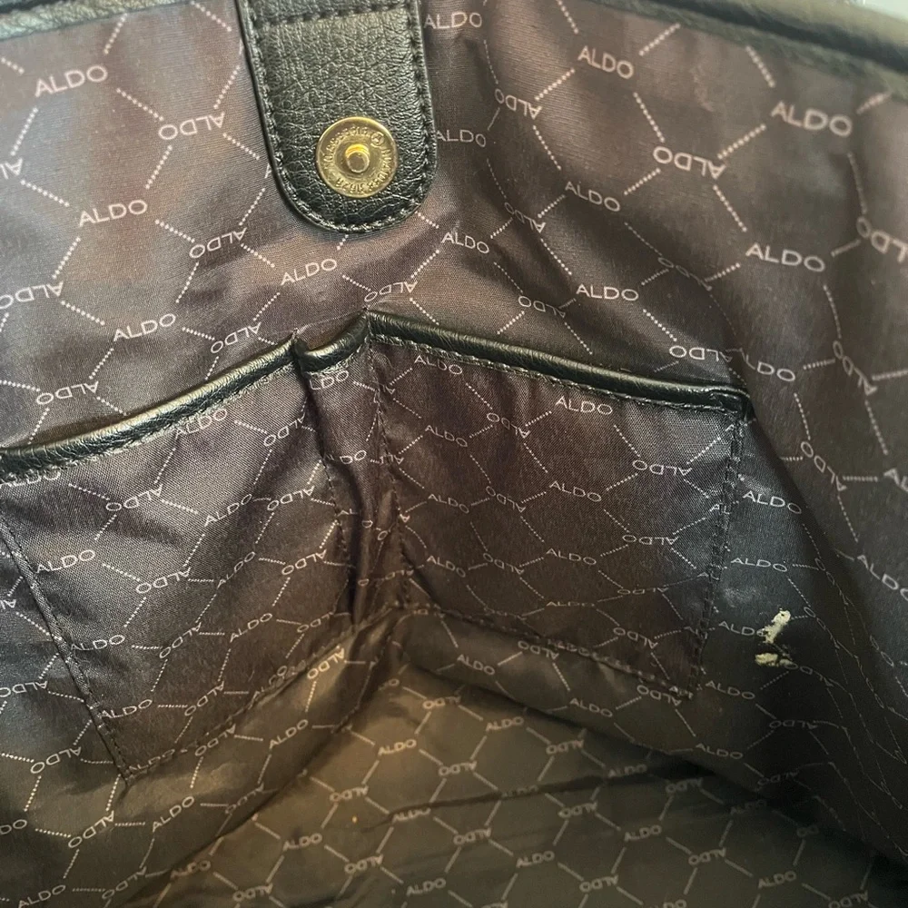 ALDO black natural straw tote bag tassel gold hardware embellishment - Picture 12 of 16